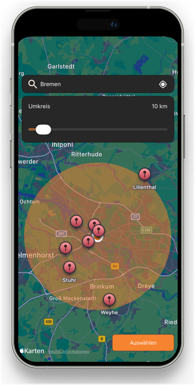 molo App: Karte mit Radius