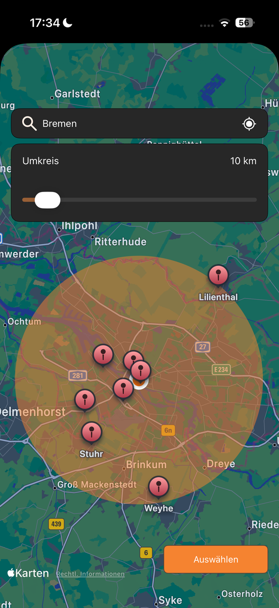 molo App: Karte mit Radius